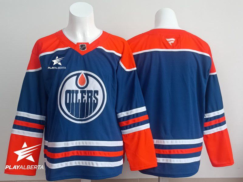 Men 2025 Edmonton Oilers Blank Blue Fanatics Home Premium NHL Jersey style 2